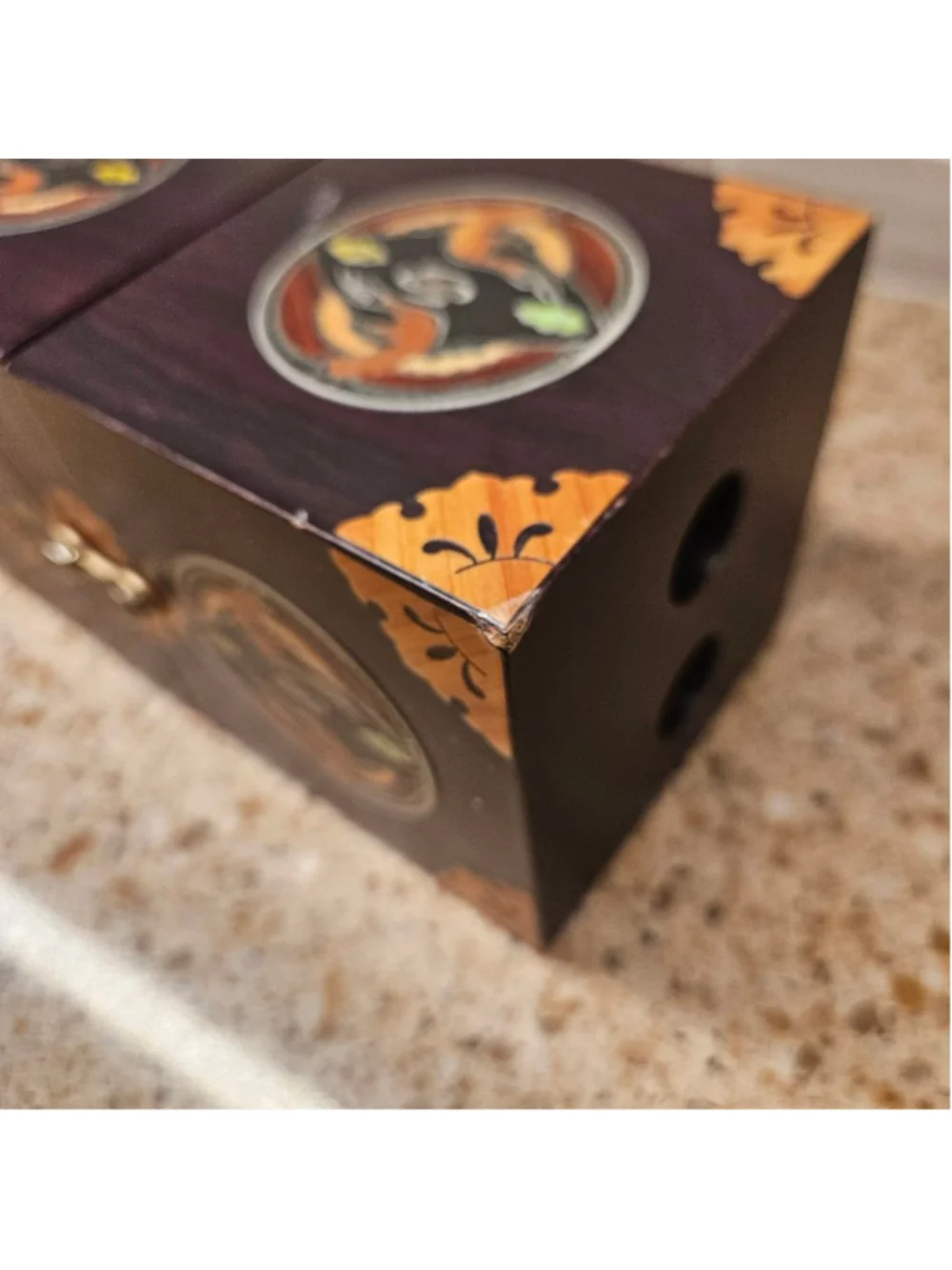 Collectible Korean wood metal inlay jewelry puzzle box